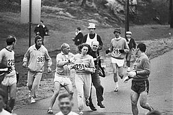 VITAMIN WELL WOMEN'S RACE BERLIN: Kathrine Switzer in 1967, when an attempt was made to remove her from the race.