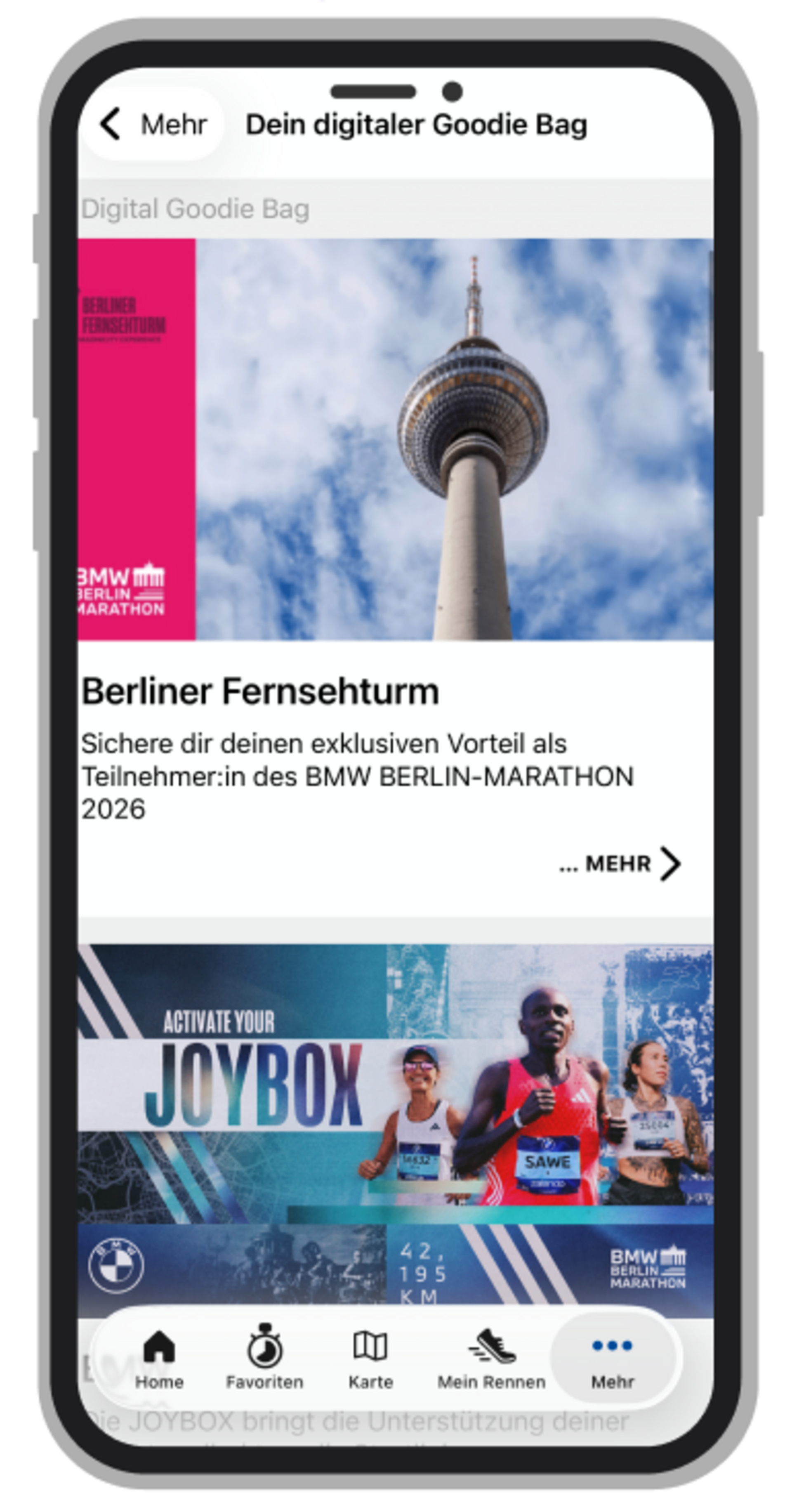 Screenshot showing a promotion for the Berlin TV Tower and the Joybox in the goodie bag.