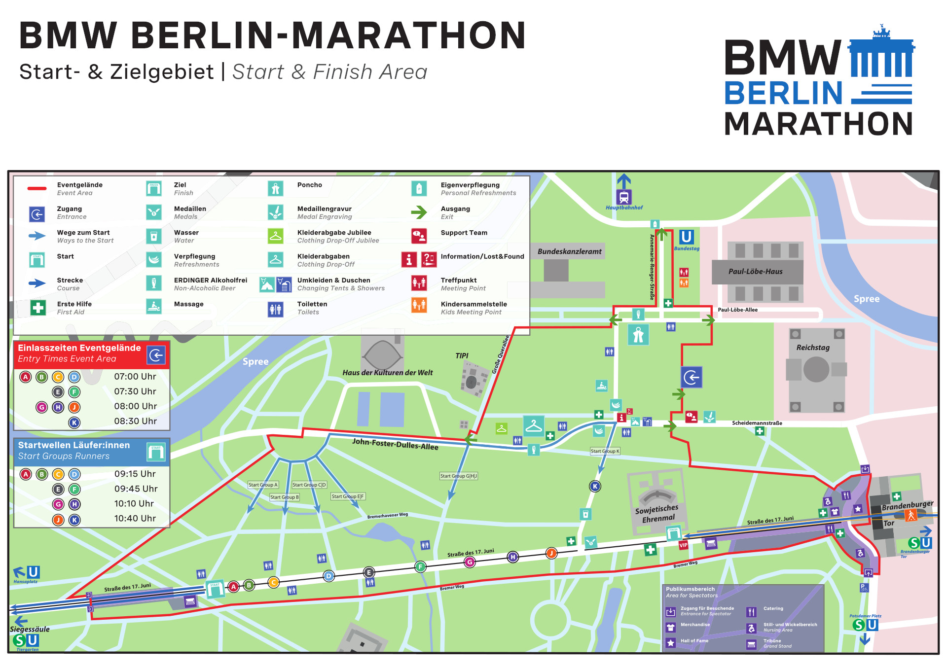 Karte des Start- / Zielgebiets des BMW BERLIN-MARATHON 2025